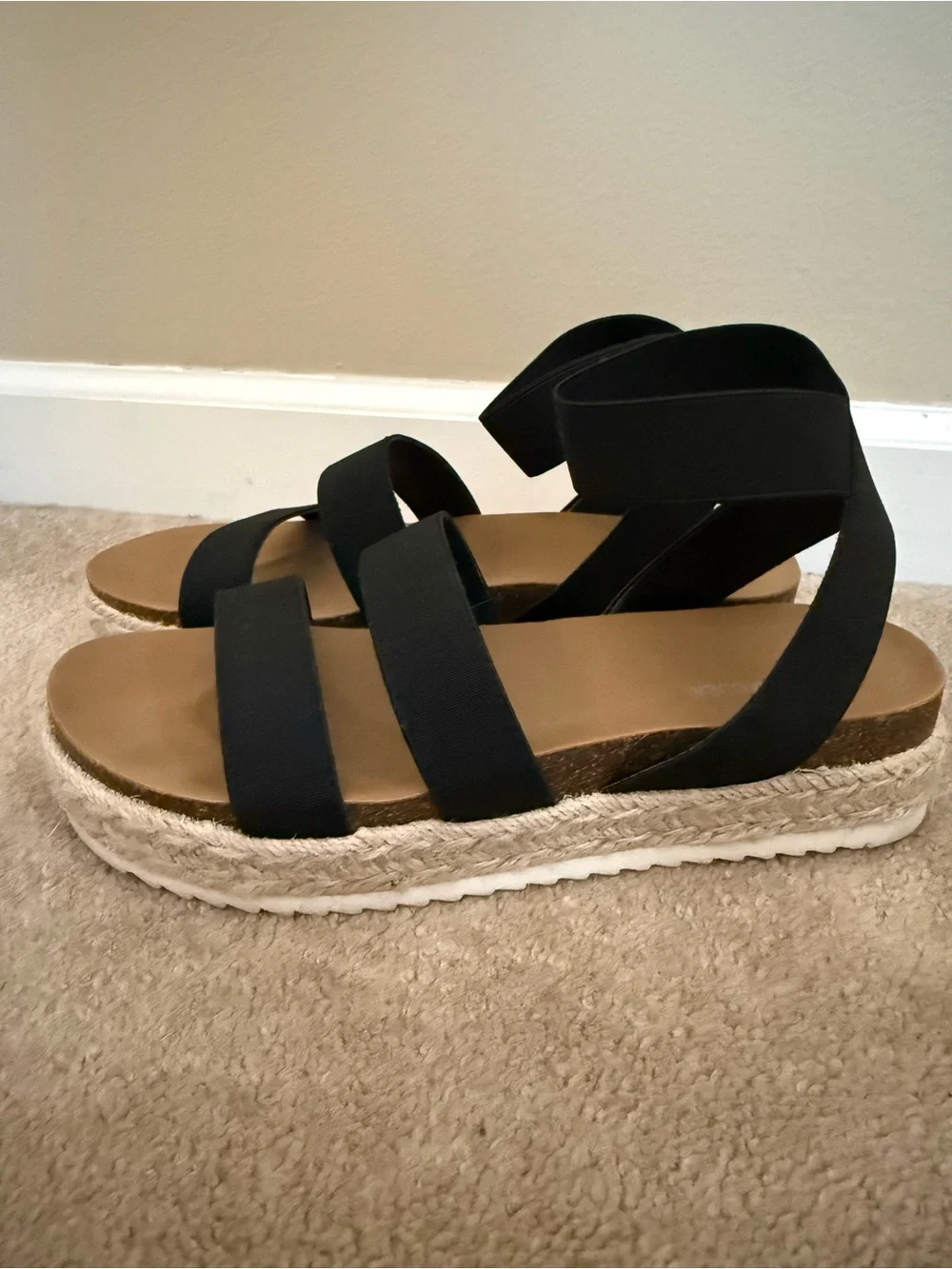 Steve Madden Black Strappy Espadrille Platform Sandals